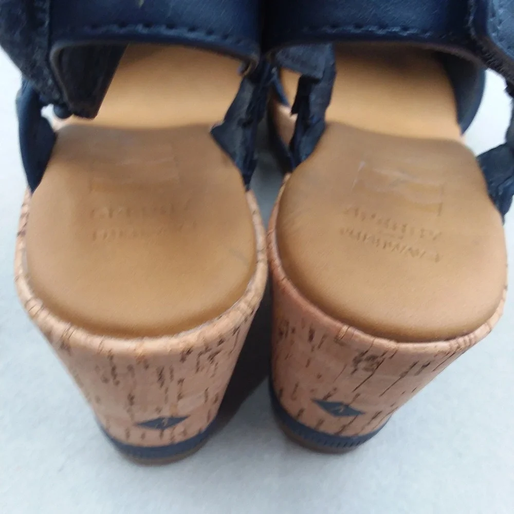 Sperry Kennedy Plushwave Wedge Sandals Stripe Platform Cork‎ Shoes Women's 9M